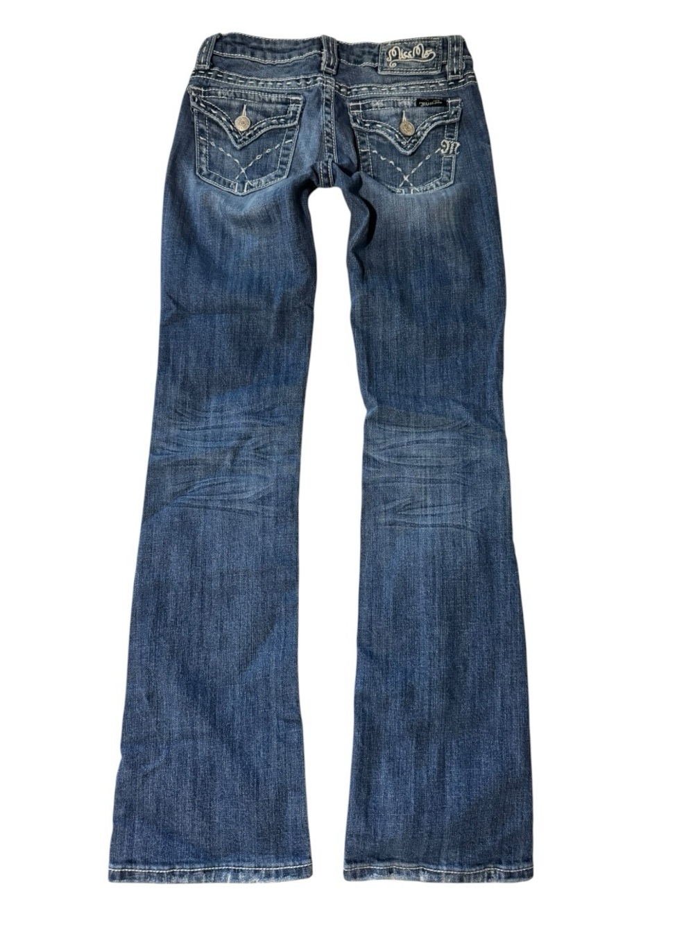 Miss Me Low Rise Bootcut Jeans Embroidered Stitching Size 26